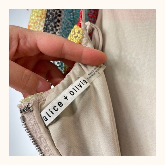 Alice + Olivia | Annabeth Sequin Embroidered Mesh Rainbow Striped Ruffle Dress - Picture 11 of 16